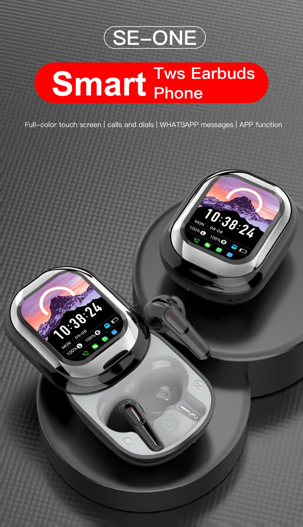 SE-ONE Smart Headphones LED Full-color Slide Touch Screen Support APP Information Receiving Wireless TWS Earbuds 300mAh