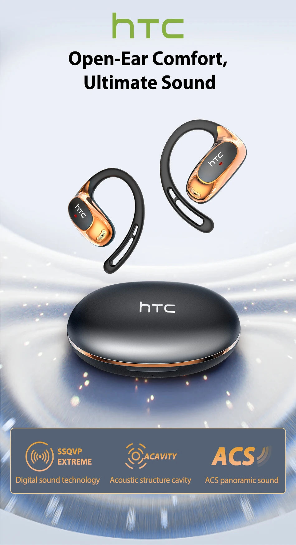 HTC NE35 Bluetooth V6.0 AI Translation Earphones OWS Sport Headphone Noise Reduction Calls Wireless Headphone Longlife HD Bass