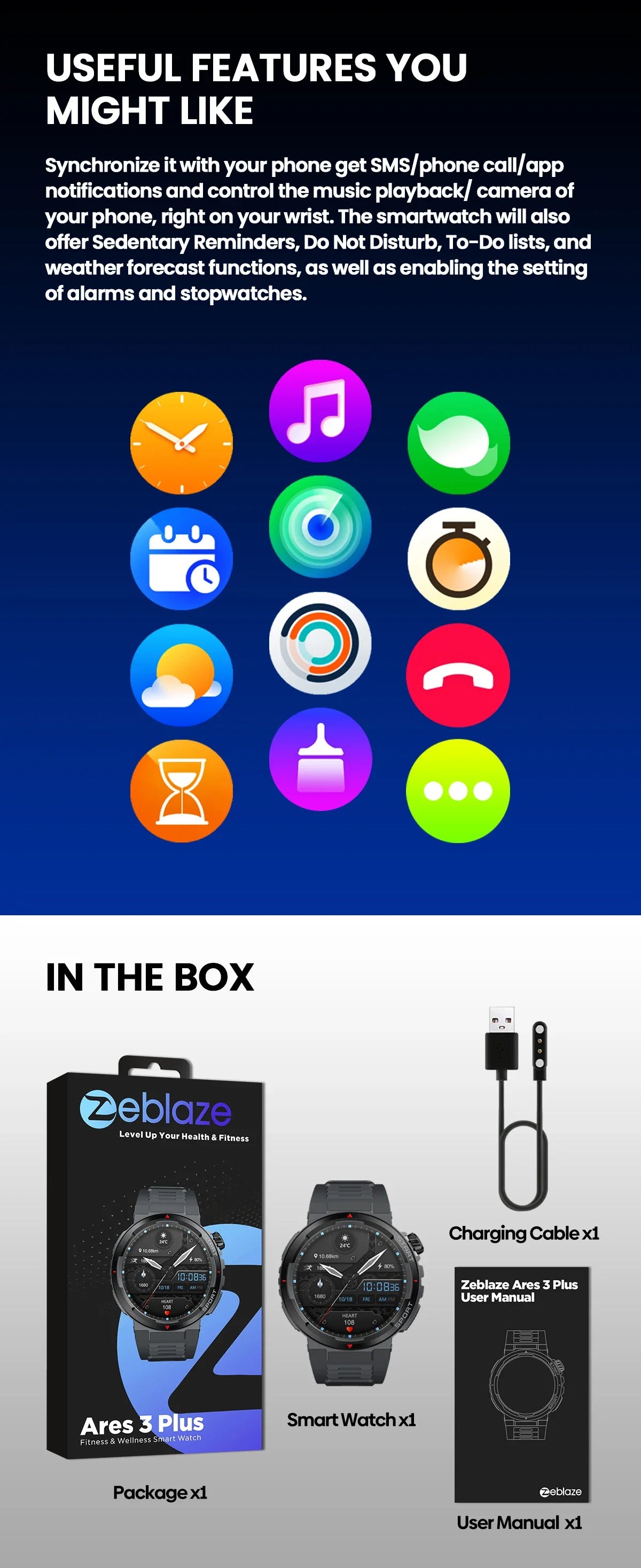 New Zeblaze Ares 3 Plus 1.43'' HD AMOLED Display Voice Calling Smartwatch New 3D Interactive Health&Fitness Tracking Smart Watch