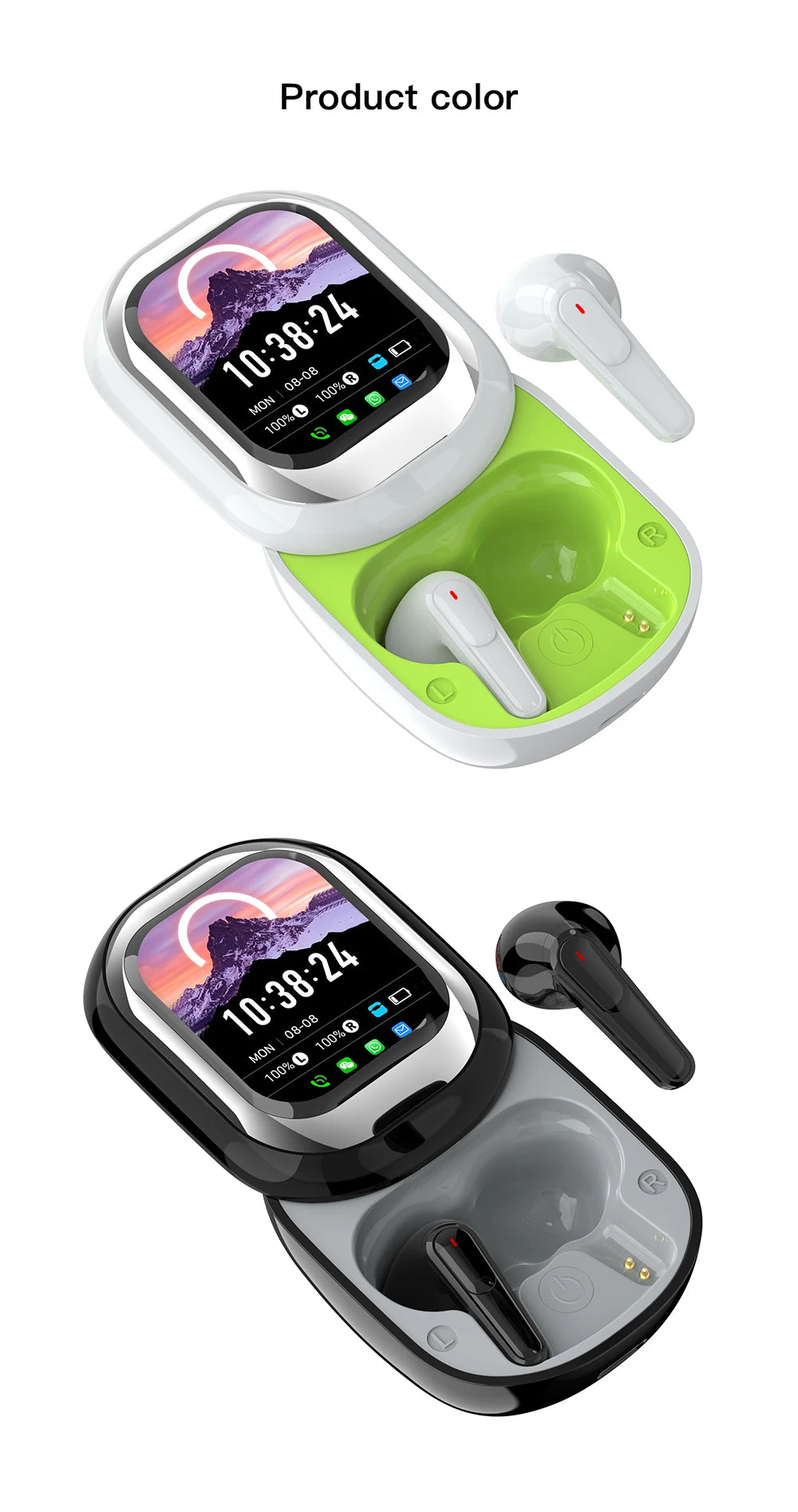 SE-ONE Smart Headphones LED Full-color Slide Touch Screen Support APP Information Receiving Wireless TWS Earbuds 300mAh