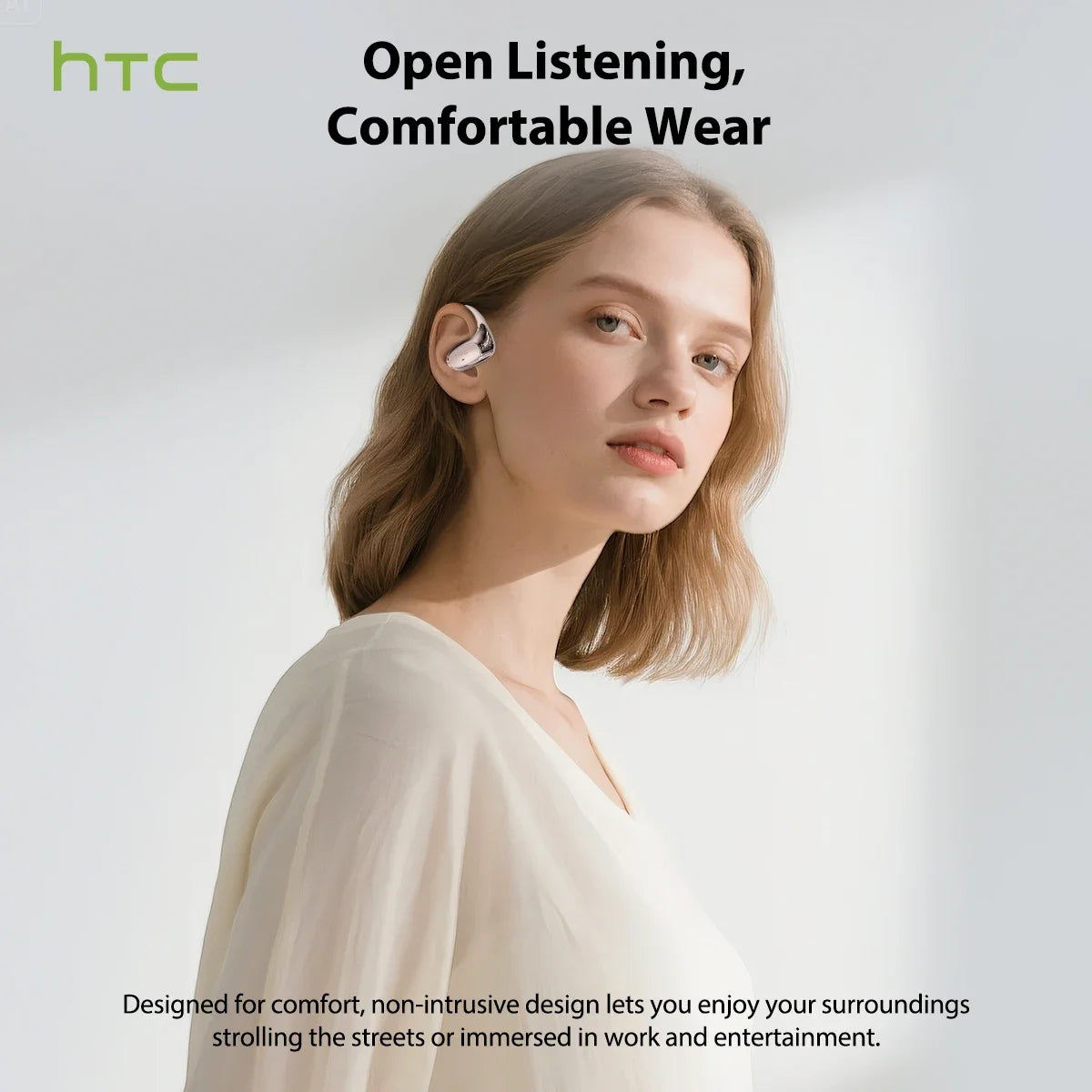 HTC NE35 Bluetooth V6.0 AI Translation Earphones OWS Sport Headphone Noise Reduction Calls Wireless Headphone Longlife HD Bass