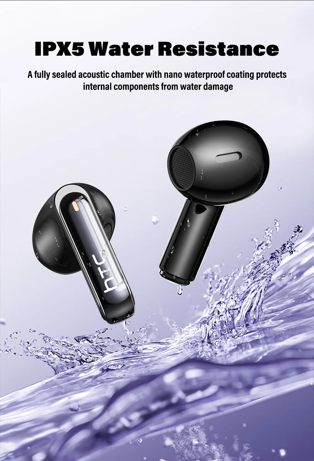 HTC NE70 Bluetooth V6.0 Headphones Smart Touchscreen Wireless Earphones AI Translator Earbuds Gaming Earbuds HD Bass