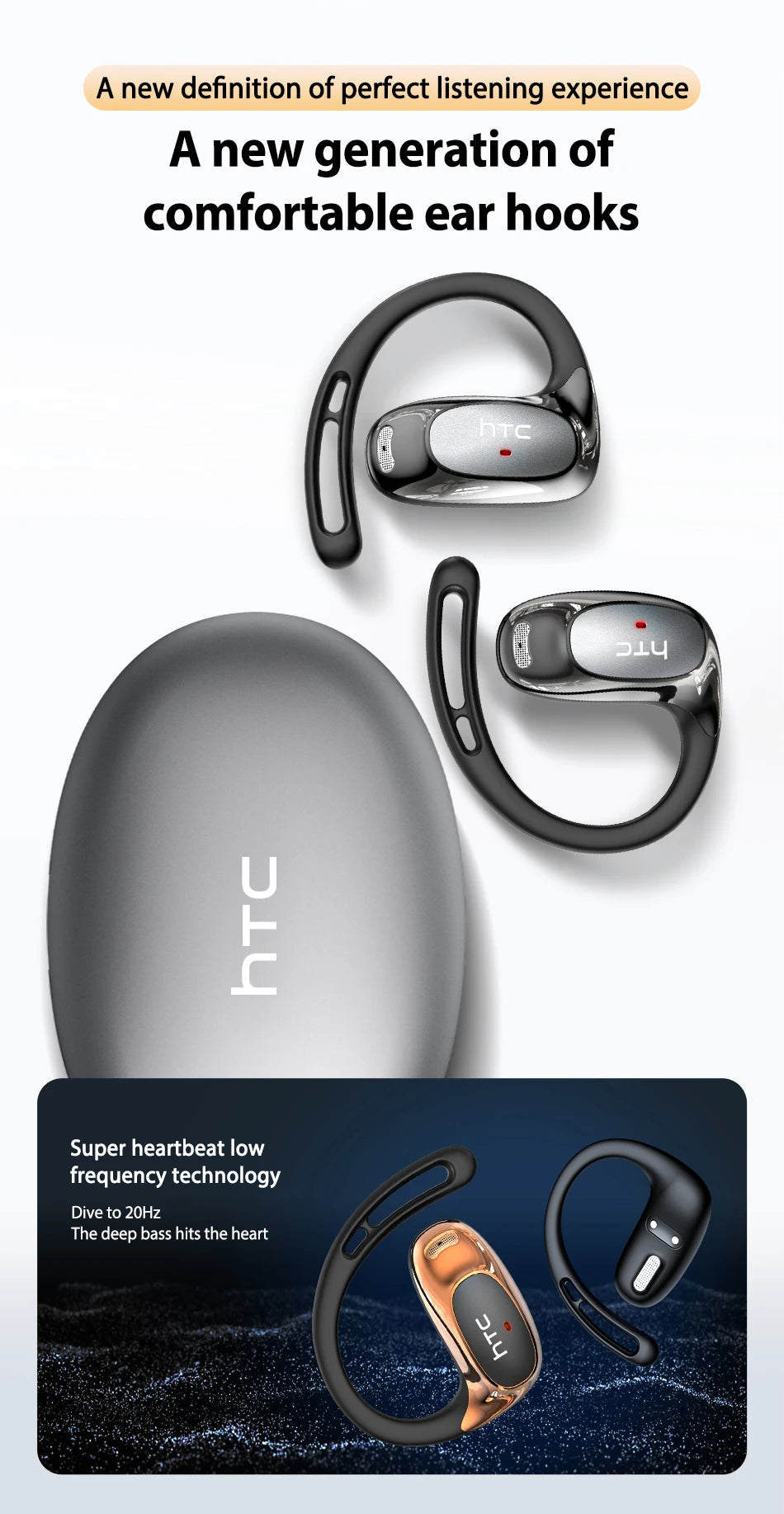 HTC NE35 Bluetooth V6.0 AI Translation Earphones OWS Sport Headphone Noise Reduction Calls Wireless Headphone Longlife HD Bass