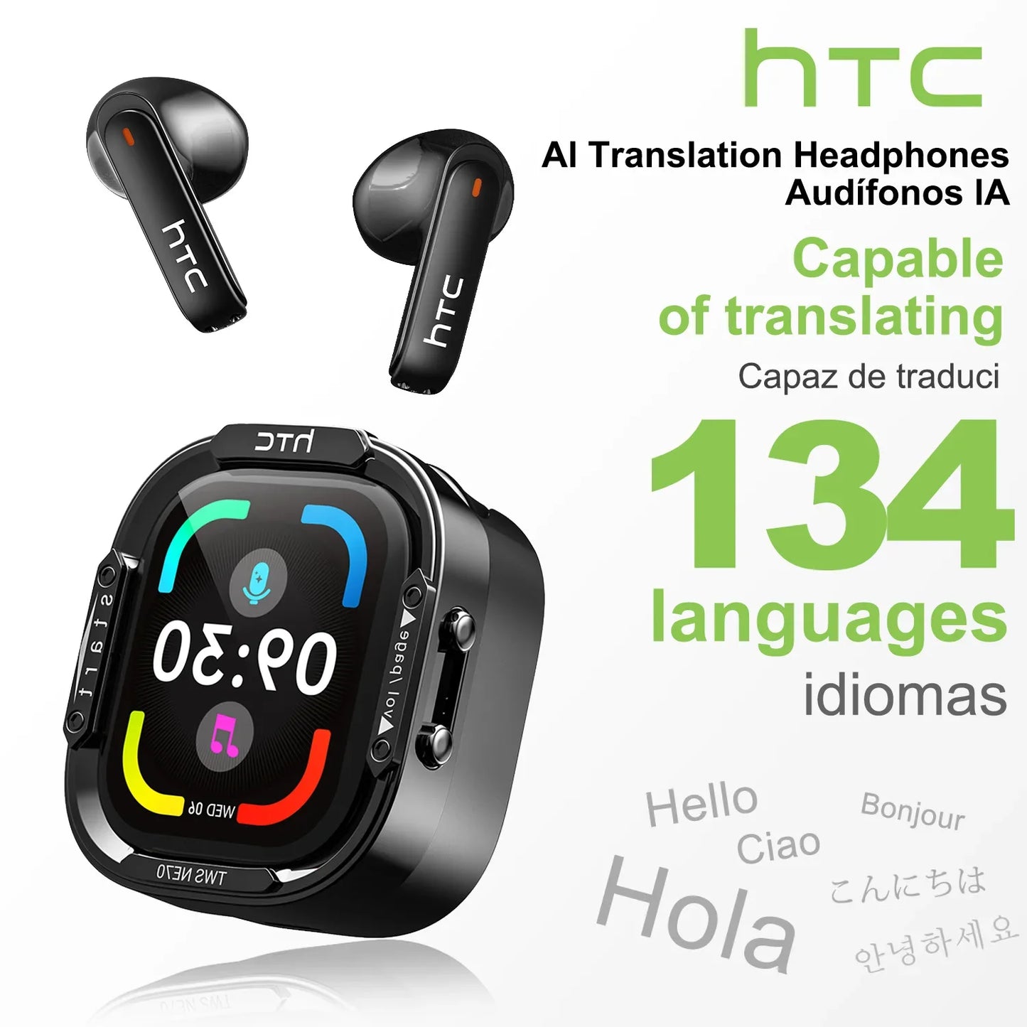 HTC NE70 Bluetooth V6.0 Headphones Smart Touchscreen Wireless Earphones AI Translator Earbuds Gaming Earbuds HD Bass
