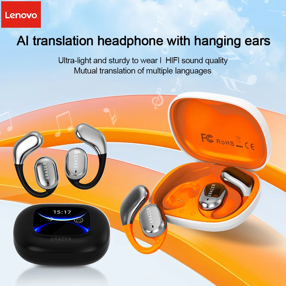 Lenovo QT02 AI Translation Wireless Earbuds with Touchscreen Charging Case