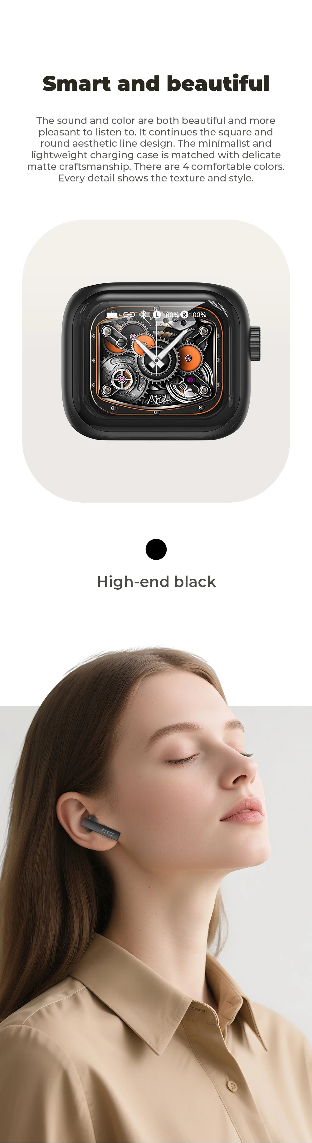 HTC NE40 TWS Bluetooth 6.0 Earbuds with AI Translator & Noise Reduction Mic