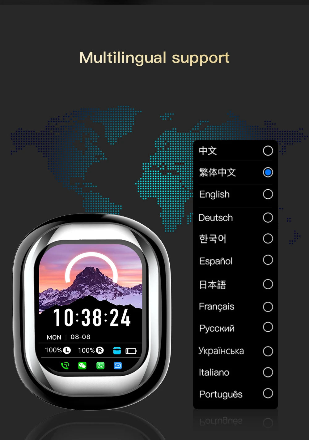 SE-ONE Smart Headphones LED Full-color Slide Touch Screen Support APP Information Receiving Wireless TWS Earbuds 300mAh