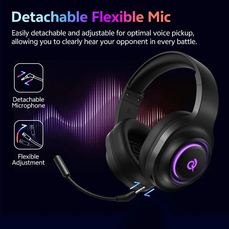 QCY Heroad V200 Over Ear Headphones 50mm Driver 7.1 Surround Sound Headset Wireless Bluetooth 6.0 Earphones for PC Laptop PS4/5