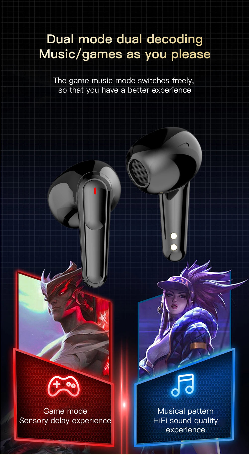 SE-ONE Smart Headphones LED Full-color Slide Touch Screen Support APP Information Receiving Wireless TWS Earbuds 300mAh