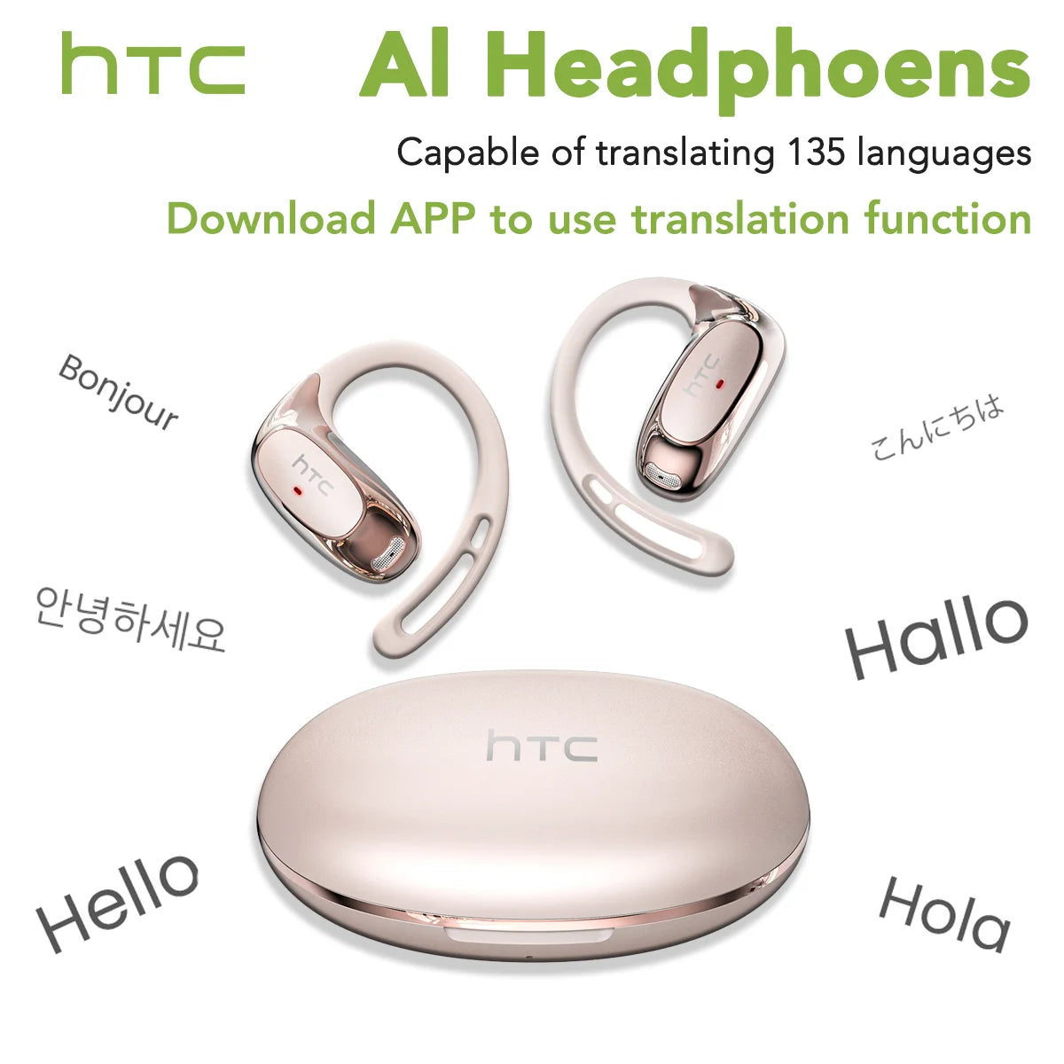 HTC NE35 Bluetooth V6.0 AI Translation Earphones OWS Sport Headphone Noise Reduction Calls Wireless Headphone Longlife HD Bass