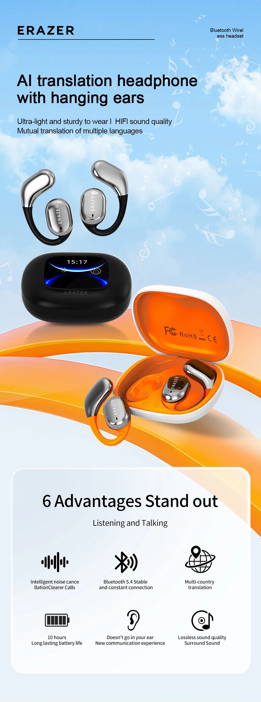 Lenovo QT02 AI Translation Wireless Earbuds with Touchscreen Charging Case