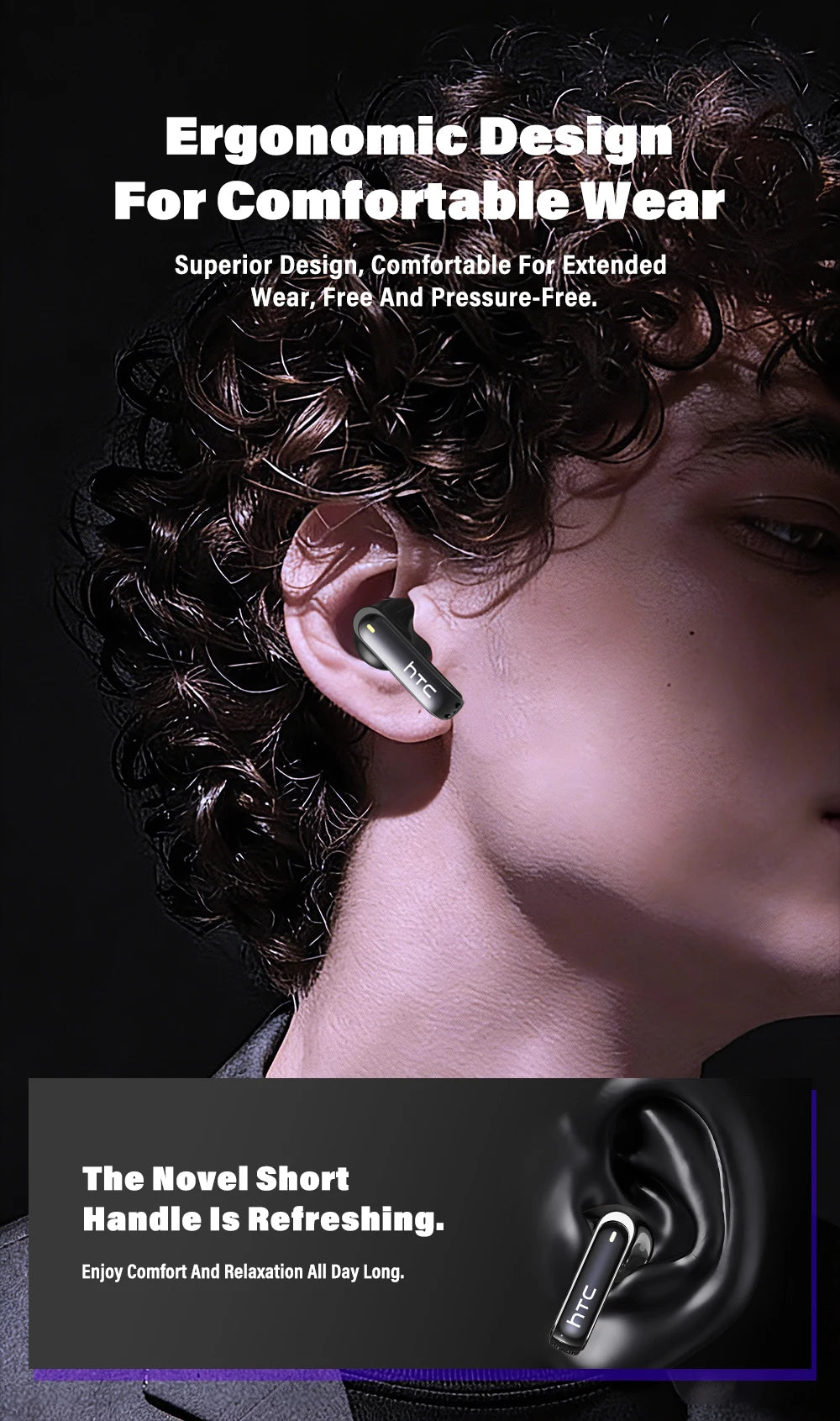 HTC NE70 Bluetooth V6.0 Headphones Smart Touchscreen Wireless Earphones AI Translator Earbuds Gaming Earbuds HD Bass