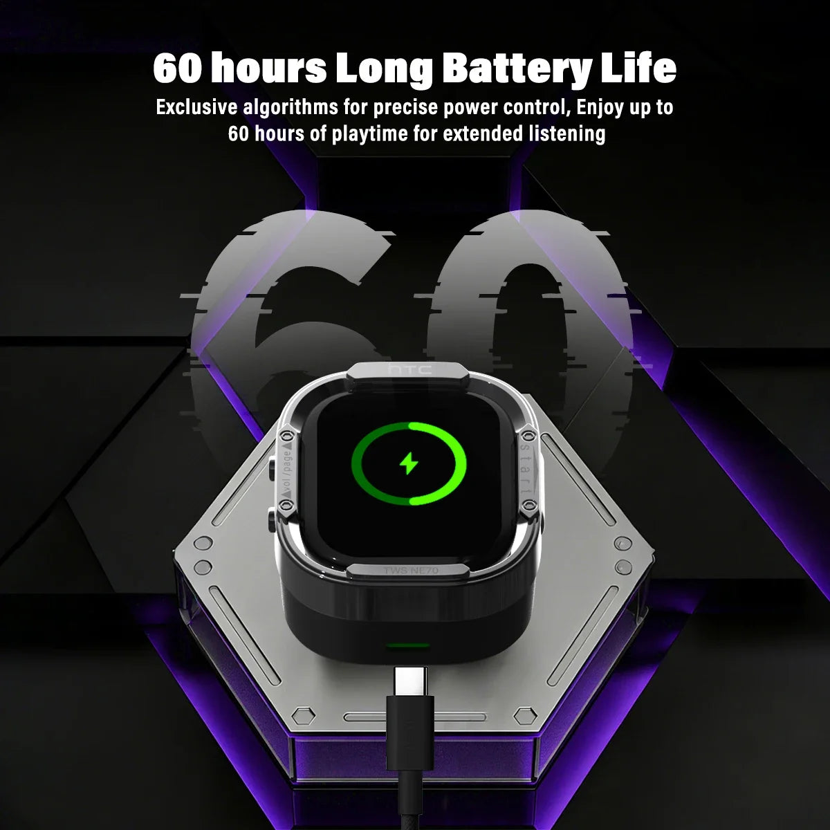 HTC NE70 Bluetooth V6.0 Headphones Smart Touchscreen Wireless Earphones AI Translator Earbuds Gaming Earbuds HD Bass