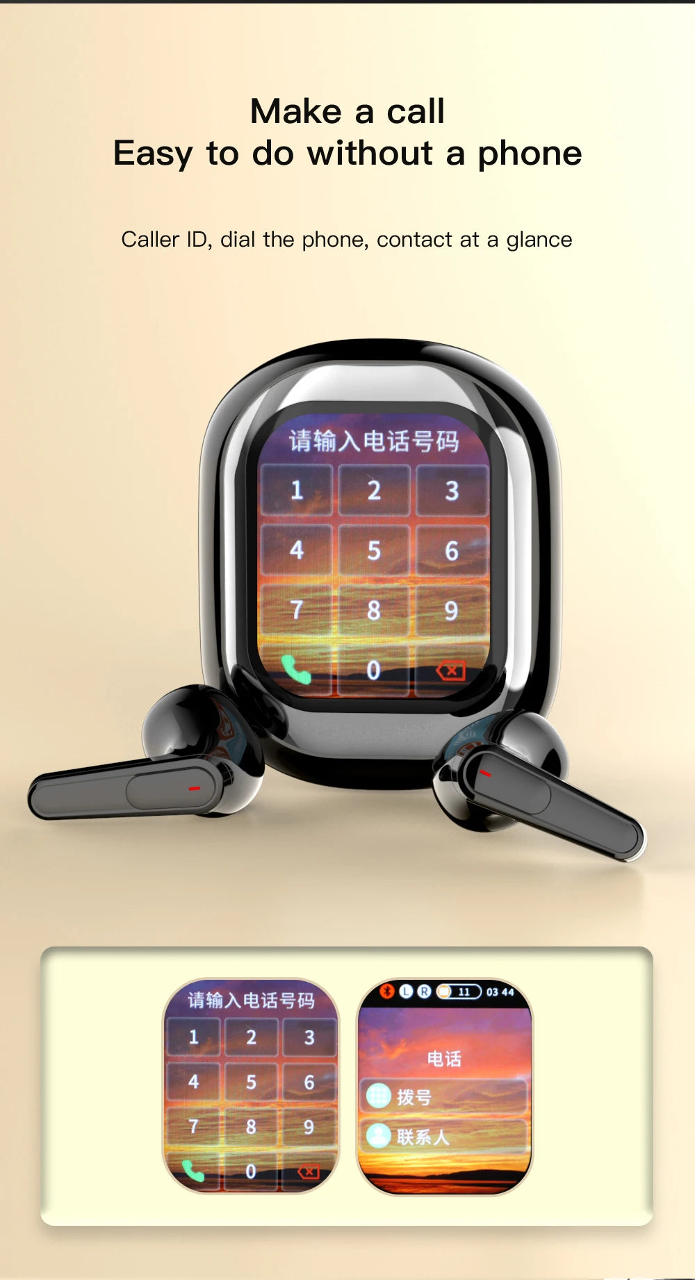 SE-ONE Smart Headphones LED Full-color Slide Touch Screen Support APP Information Receiving Wireless TWS Earbuds 300mAh