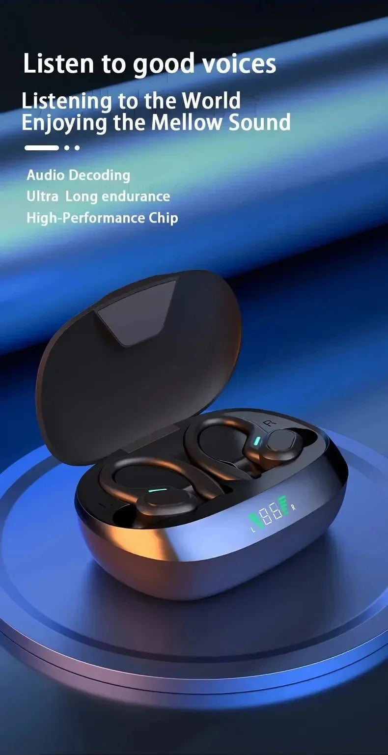 TWS Wireless Earbuds with Ear Hook – Sports HiFi Stereo Waterproof Headphones with Mic