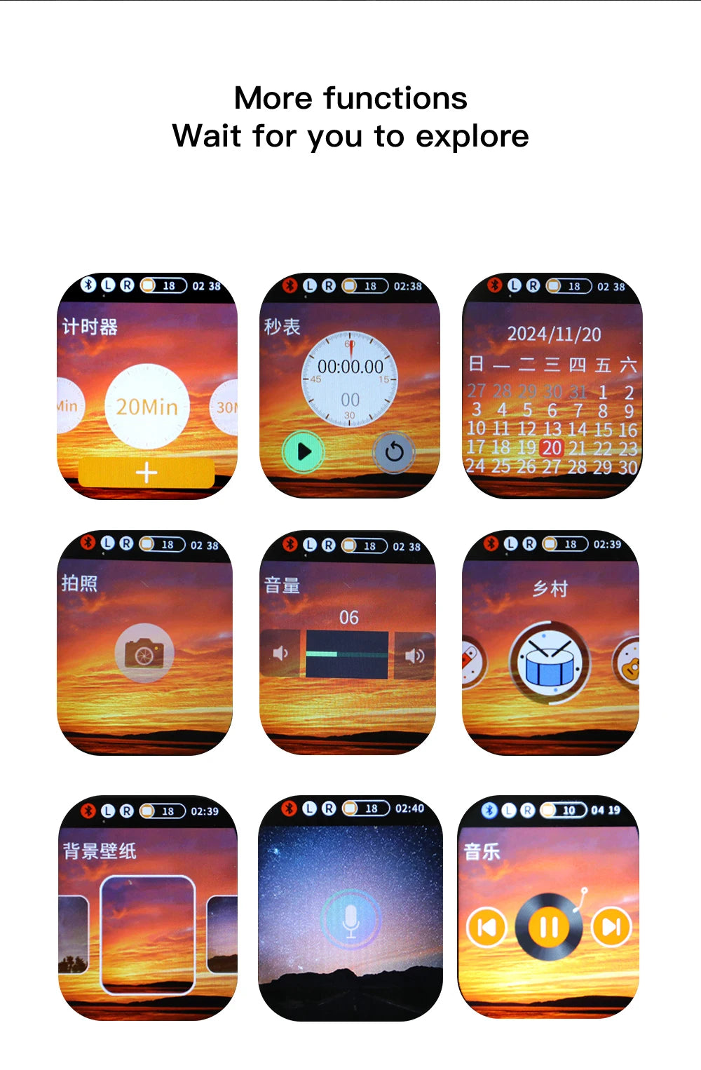 SE-ONE Smart Headphones LED Full-color Slide Touch Screen Support APP Information Receiving Wireless TWS Earbuds 300mAh