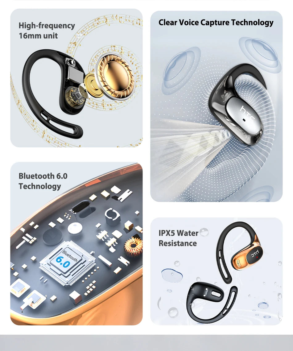 HTC NE35 Bluetooth V6.0 AI Translation Earphones OWS Sport Headphone Noise Reduction Calls Wireless Headphone Longlife HD Bass