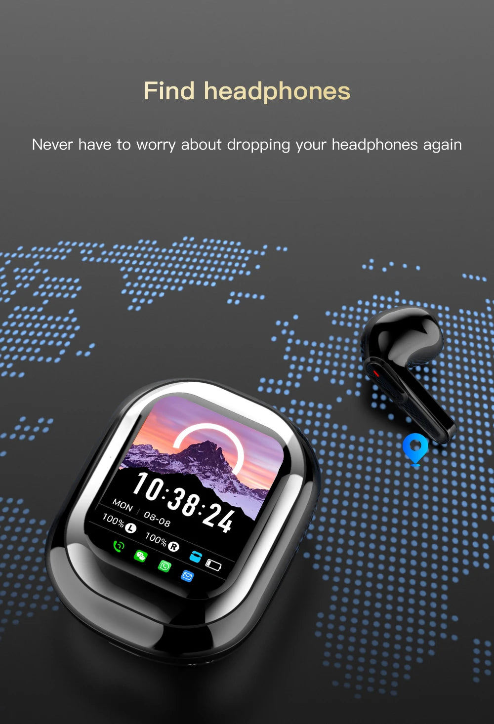 SE-ONE Smart Headphones LED Full-color Slide Touch Screen Support APP Information Receiving Wireless TWS Earbuds 300mAh