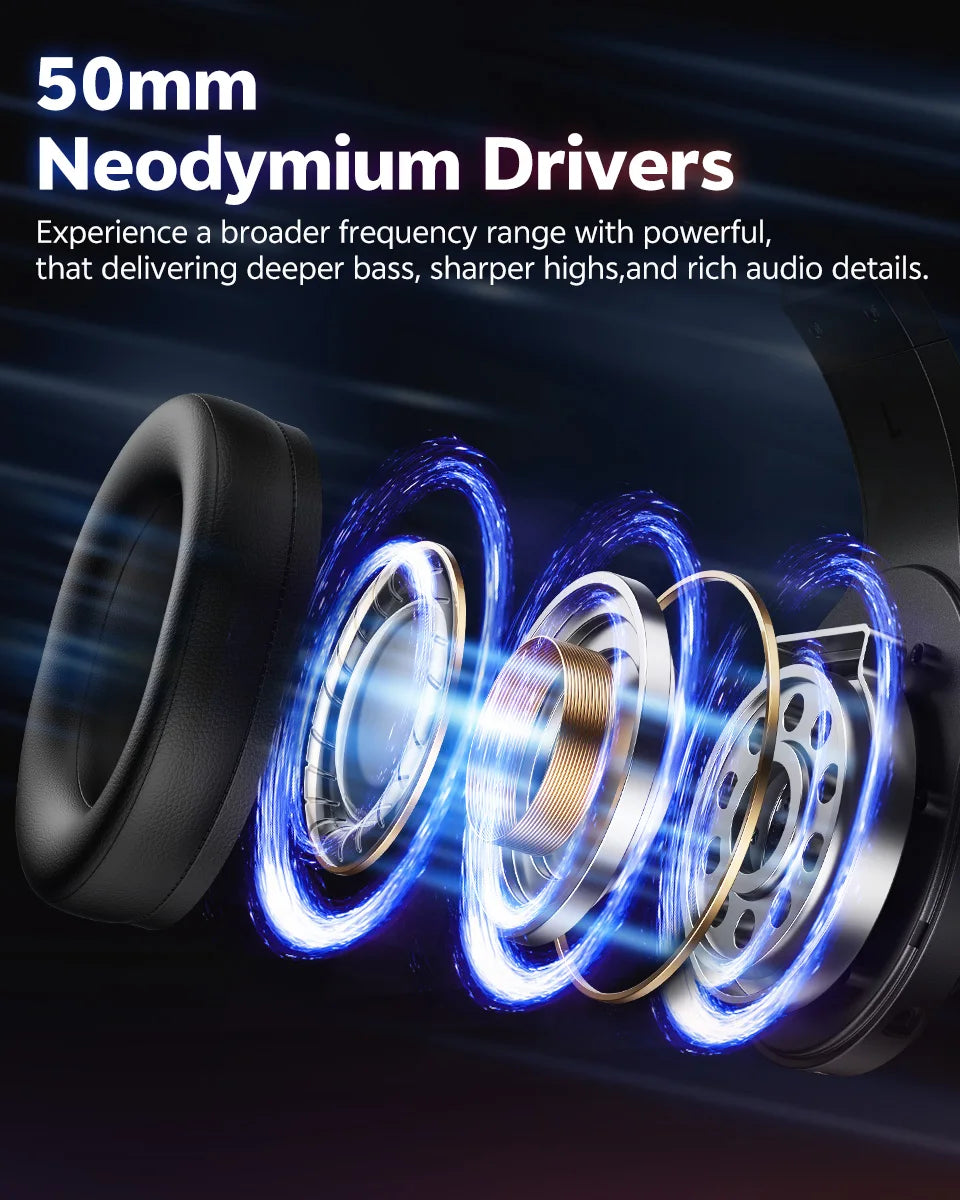 QCY Heroad V200 Over Ear Headphones 50mm Driver 7.1 Surround Sound Headset Wireless Bluetooth 6.0 Earphones for PC Laptop PS4/5