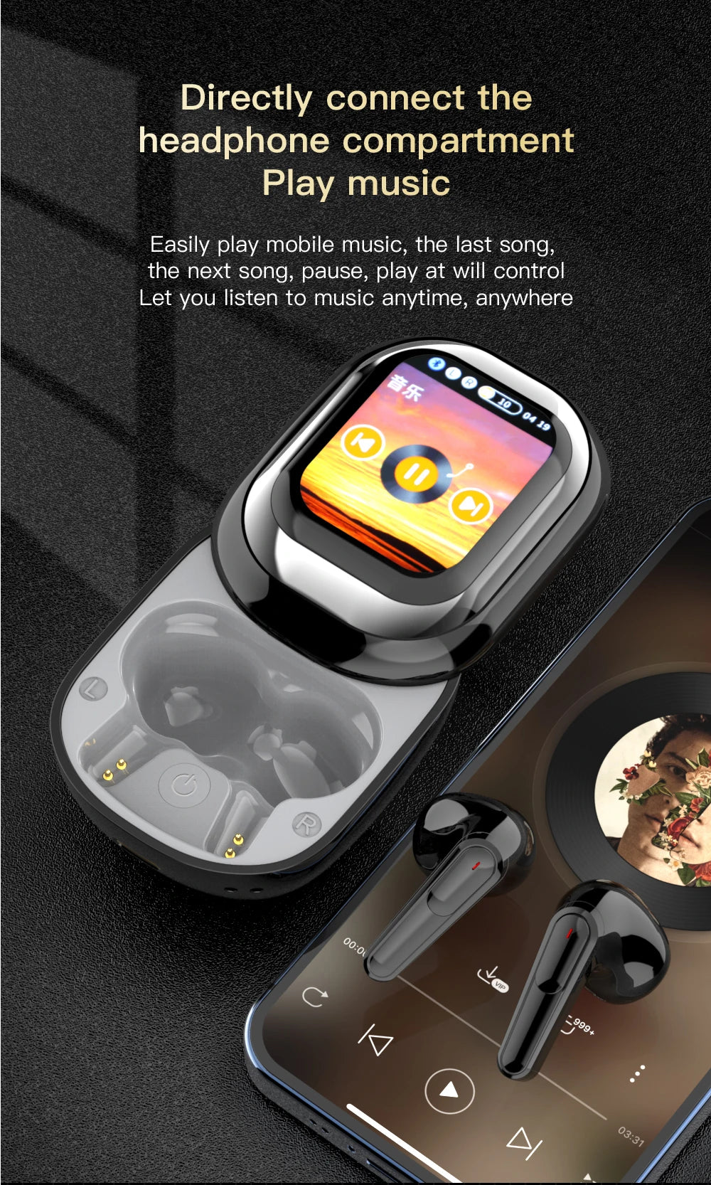 SE-ONE Smart Headphones LED Full-color Slide Touch Screen Support APP Information Receiving Wireless TWS Earbuds 300mAh