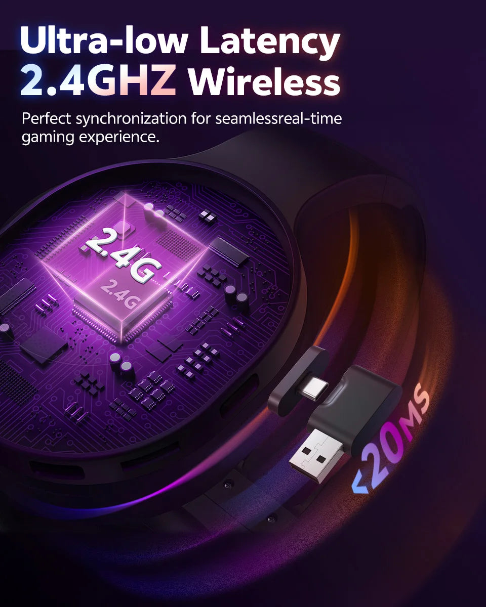 QCY Heroad V200 Over Ear Headphones 50mm Driver 7.1 Surround Sound Headset Wireless Bluetooth 6.0 Earphones for PC Laptop PS4/5