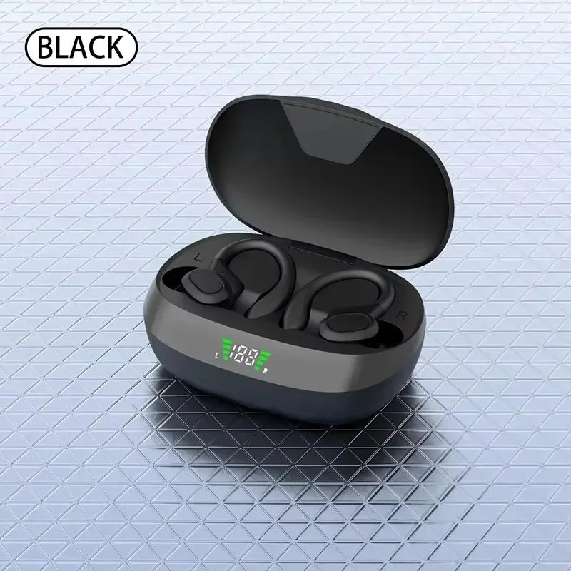 TWS Wireless Earbuds with Ear Hook – Sports HiFi Stereo Waterproof Headphones with Mic
