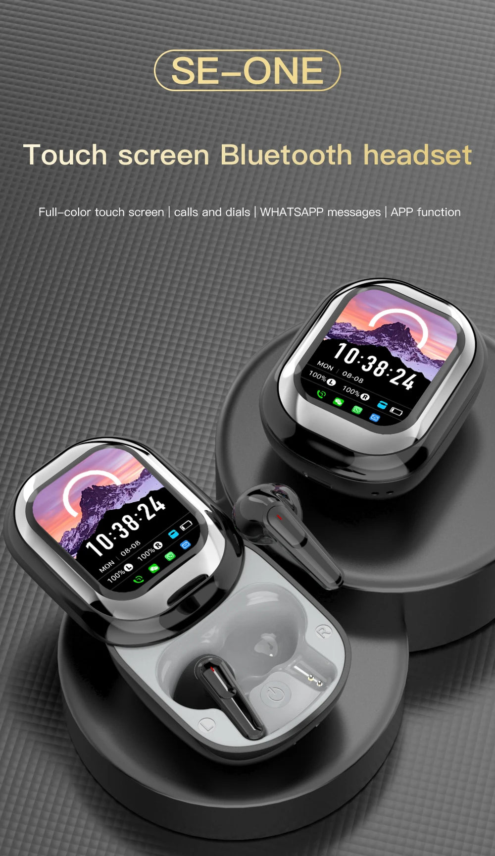 SE-ONE Smart Headphones LED Full-color Slide Touch Screen Support APP Information Receiving Wireless TWS Earbuds 300mAh