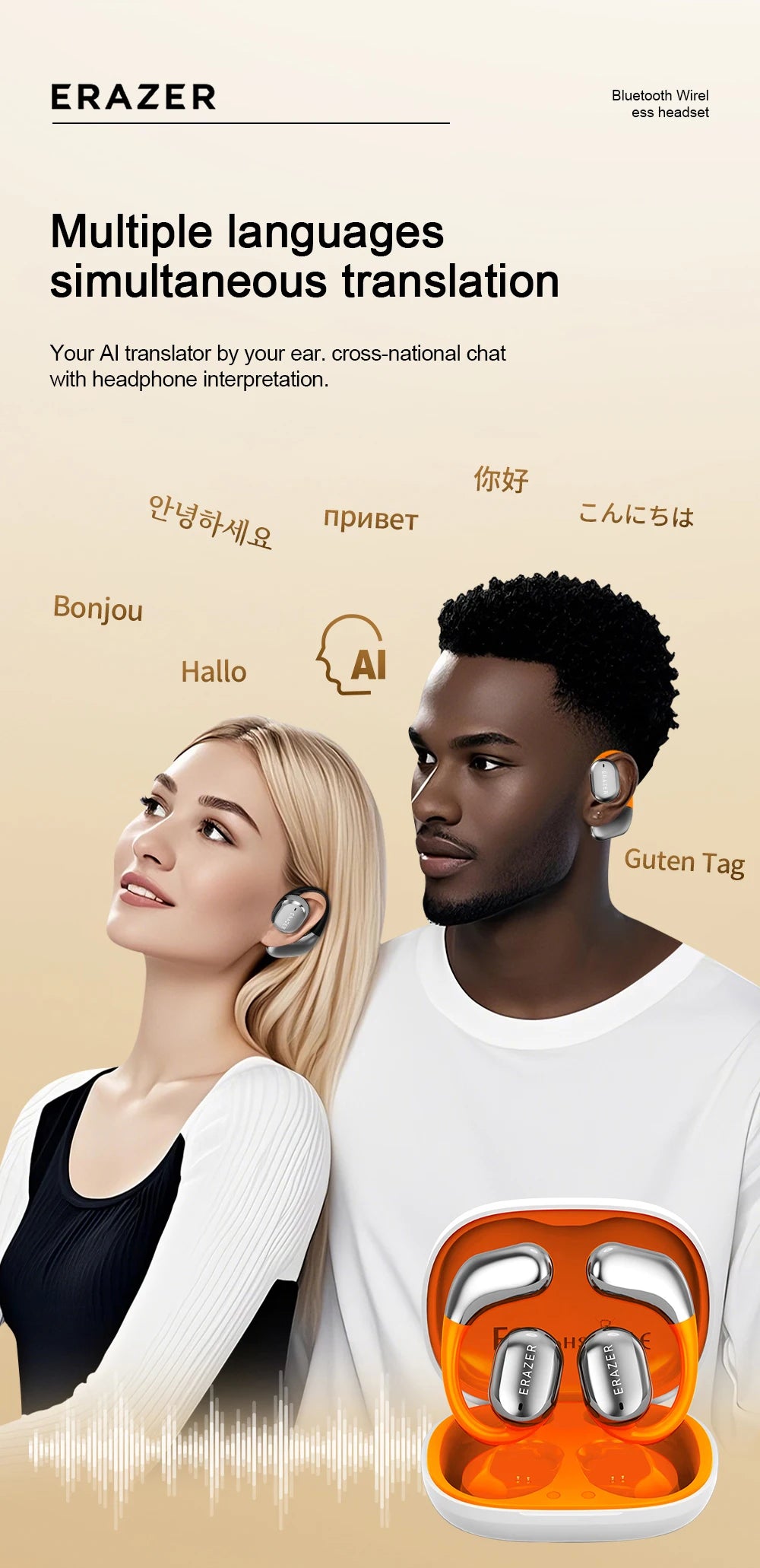 Lenovo QT02 AI Translation Wireless Earbuds with Touchscreen Charging Case