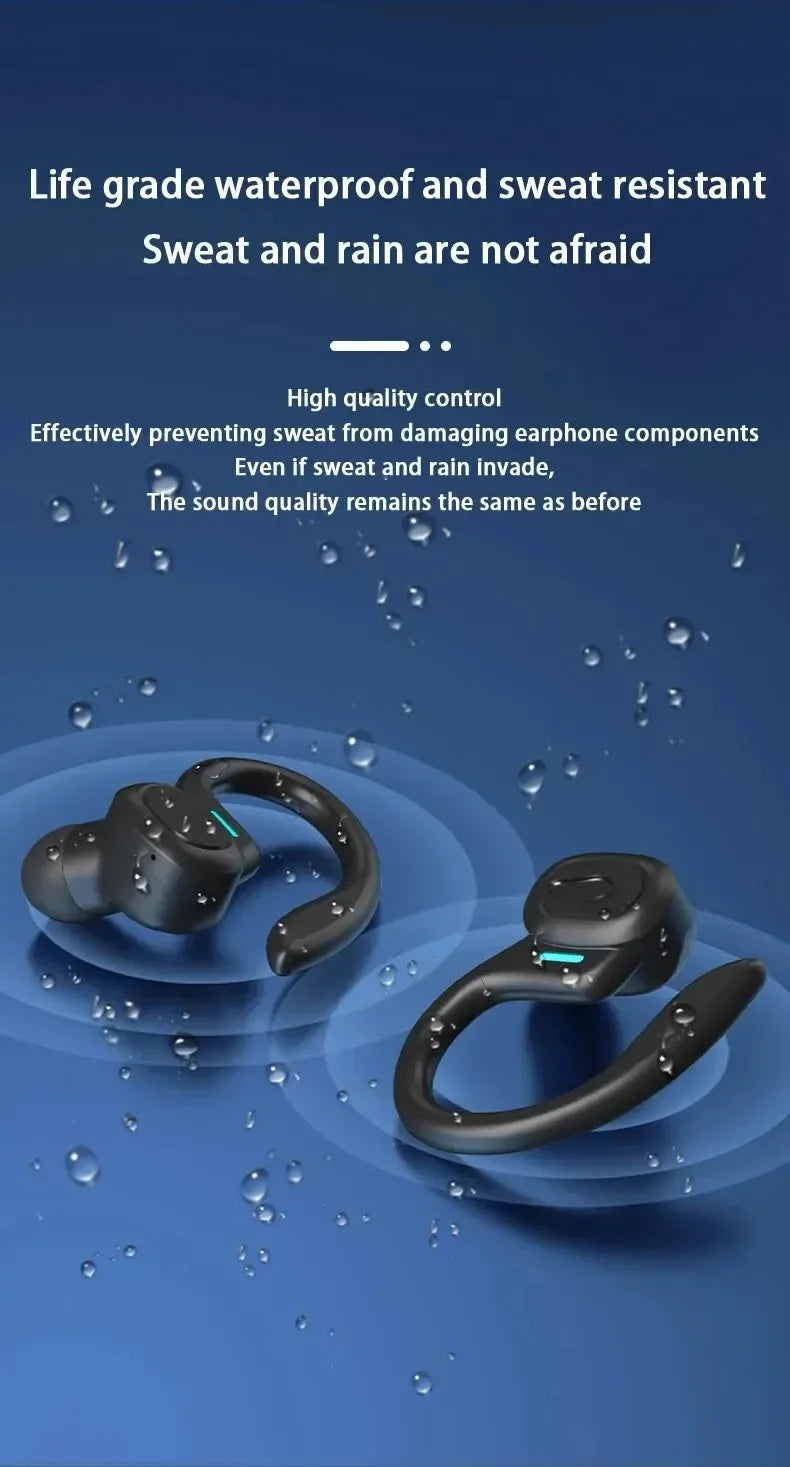 TWS Wireless Earbuds with Ear Hook – Sports HiFi Stereo Waterproof Headphones with Mic