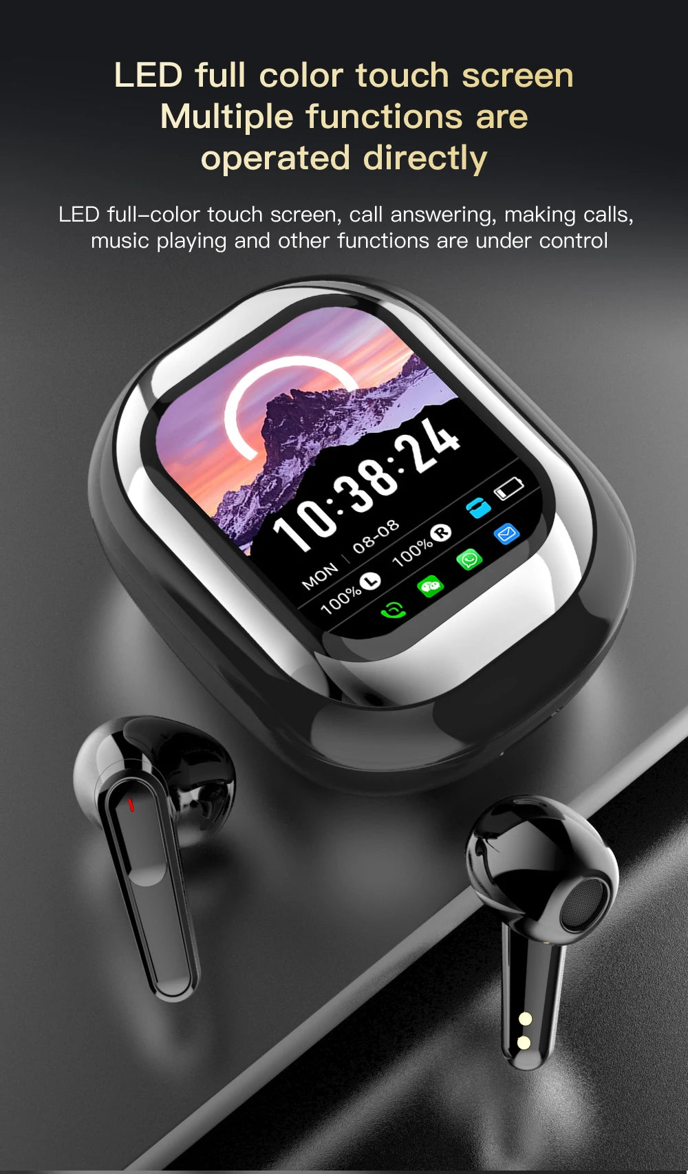 SE-ONE Smart Headphones LED Full-color Slide Touch Screen Support APP Information Receiving Wireless TWS Earbuds 300mAh