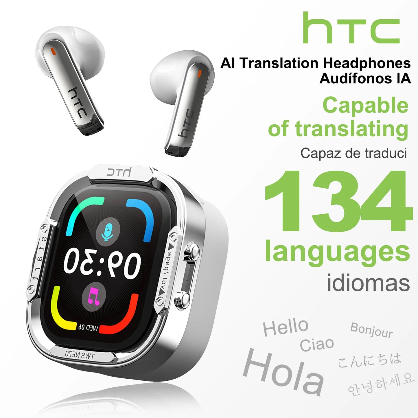 HTC NE70 Bluetooth V6.0 Headphones Smart Touchscreen Wireless Earphones AI Translator Earbuds Gaming Earbuds HD Bass