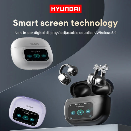 Choice HYUNDAI HY-C02 LED Power Display Earphones Wireless Bluetooth Headphones Mic Noise Cancellation Stereo Sound Earphones