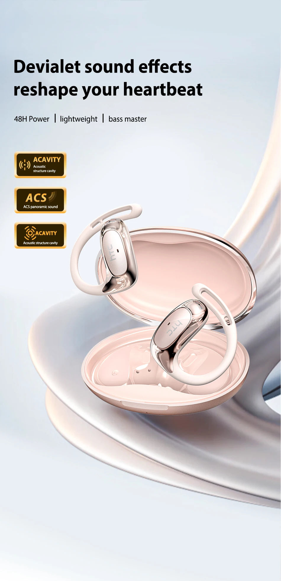 HTC NE35 Bluetooth V6.0 AI Translation Earphones OWS Sport Headphone Noise Reduction Calls Wireless Headphone Longlife HD Bass