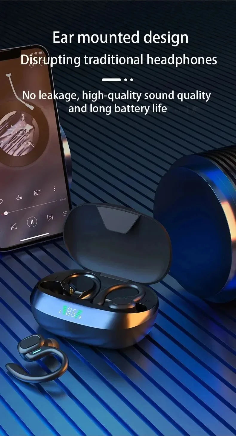 TWS Wireless Earbuds with Ear Hook – Sports HiFi Stereo Waterproof Headphones with Mic